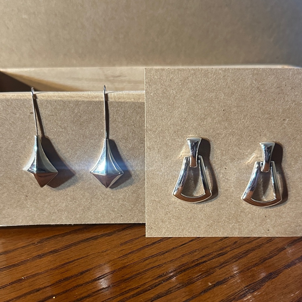 Silver Geometric Earrings Set